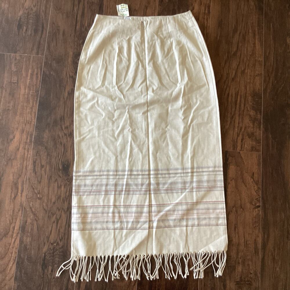 Michele Linen Blend Fringed Pencil Skirt